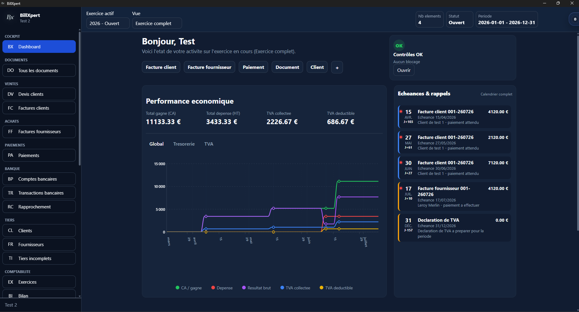 Vue générale de l’application BillXpert